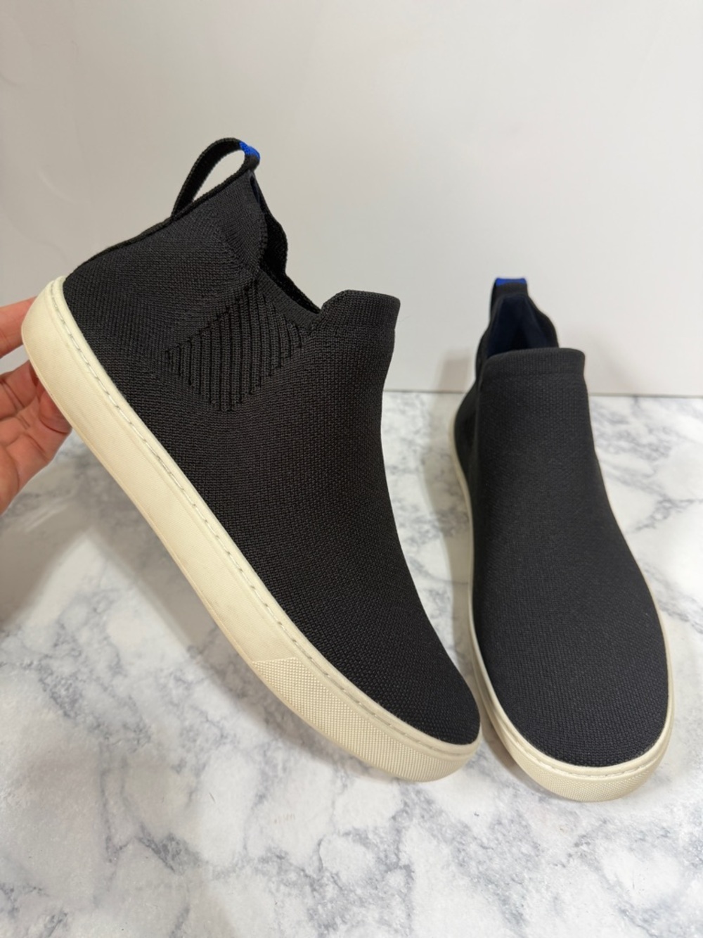 Rothy’s black ankle high top Chelsea washable sneakers size 10
